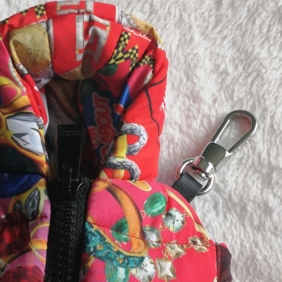 VERSACE Cell Phone Holder in a Pink and Jewel Print Puffer Coat Design NWT - Picture 3 of 4